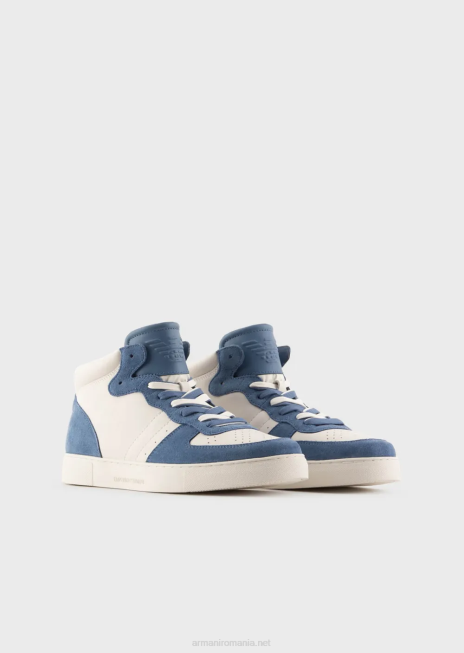bărbați R802G1927 adidași înalți din piele și piele de căprioară Armani albastru