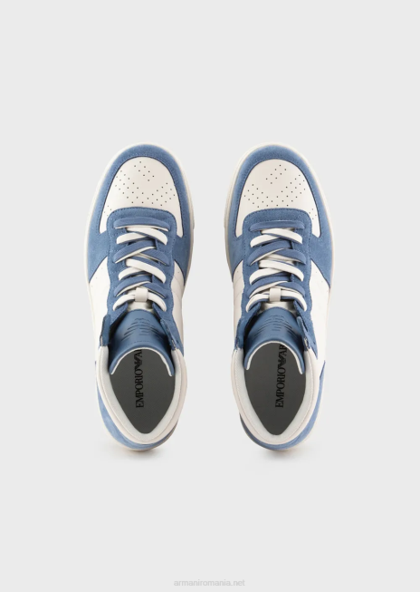 bărbați R802G1927 adidași înalți din piele și piele de căprioară Armani albastru