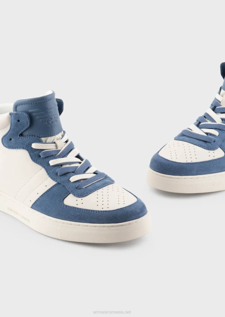 bărbați R802G1927 adidași înalți din piele și piele de căprioară Armani albastru