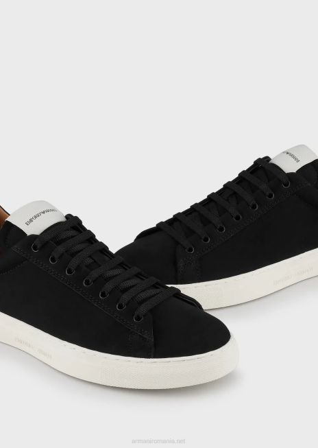 bărbați R802G1929 adidasi din nubuc cu logo la spate Armani negru