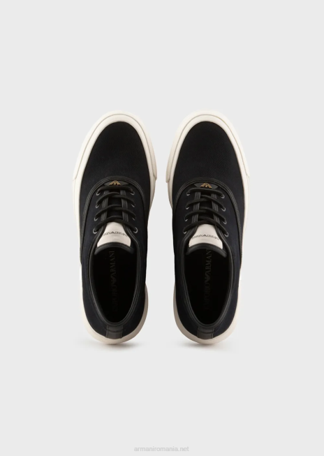 bărbați R802G1931 adidași de pânză cu detalii din piele tăbăcită vegetal Armani albastru marin