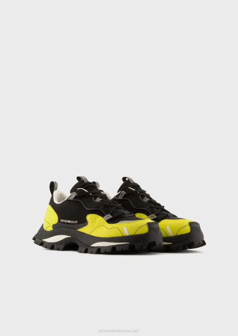 bărbați R802G1933 Adidași din nailon și plasă ripstop, cu șireturi în stil de drumeție Armani negru adânc