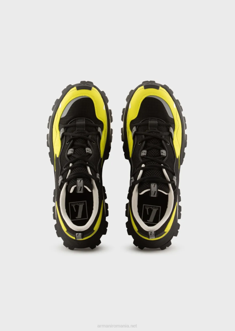 bărbați R802G1933 Adidași din nailon și plasă ripstop, cu șireturi în stil de drumeție Armani negru adânc