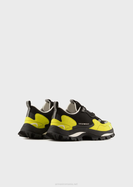 bărbați R802G1933 Adidași din nailon și plasă ripstop, cu șireturi în stil de drumeție Armani negru adânc