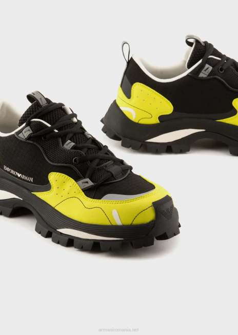 bărbați R802G1933 Adidași din nailon și plasă ripstop, cu șireturi în stil de drumeție Armani negru adânc