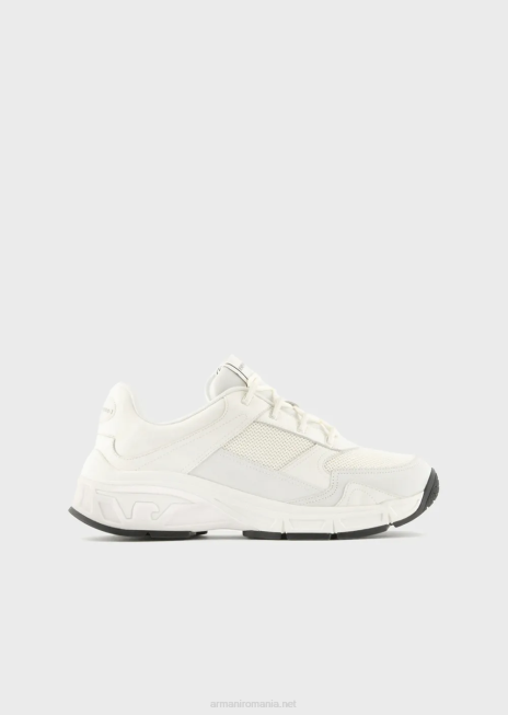 bărbați R802G1935 adidasi din piele intoarsa cu detalii din tricot Armani alb