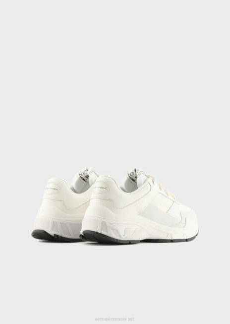 bărbați R802G1935 adidasi din piele intoarsa cu detalii din tricot Armani alb