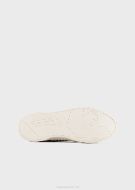 bărbați R802G1937 adidași înalți din tricot reciclat, cu sigla jacquard Armani alb