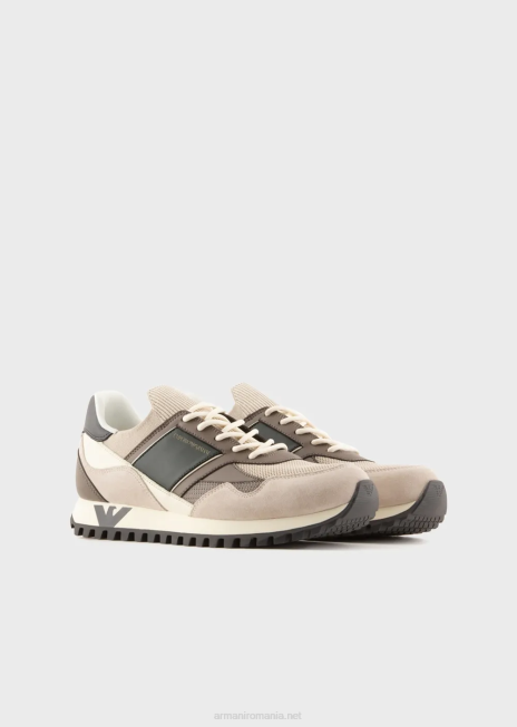 bărbați R802G1939 adidasi din piele intoarsa si plasa Armani bej