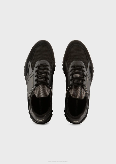 bărbați R802G1940 adidasi din piele intoarsa si plasa Armani negru