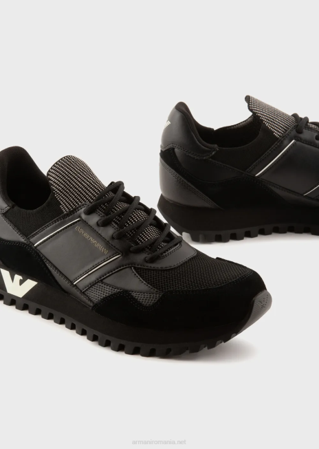 bărbați R802G1940 adidasi din piele intoarsa si plasa Armani negru