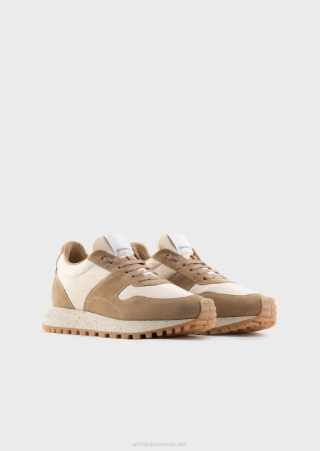 bărbați R802G1941 colecție sustenabilă crust piele și adidași eco-nylon Armani bej