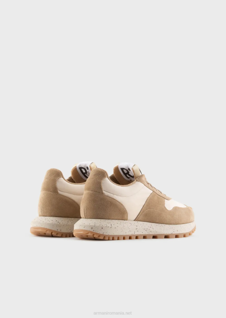 bărbați R802G1941 colecție sustenabilă crust piele și adidași eco-nylon Armani bej