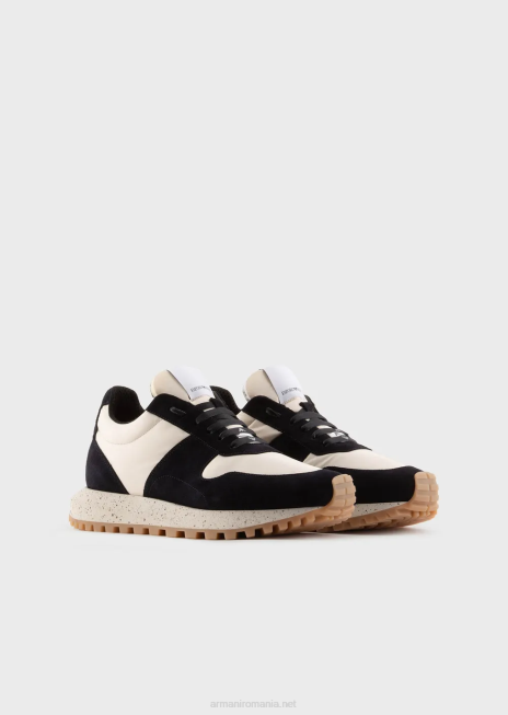 bărbați R802G1942 colecție sustenabilă crust piele și adidași eco-nylon Armani albastru