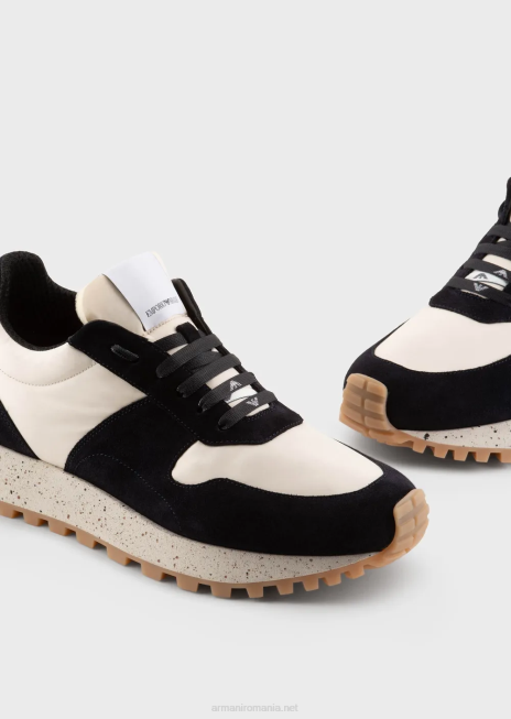 bărbați R802G1942 colecție sustenabilă crust piele și adidași eco-nylon Armani albastru