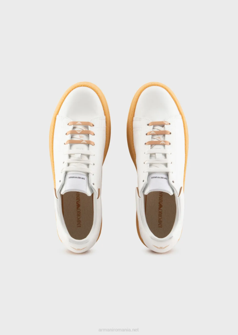 bărbați R802G1944 adidași din piele reciclată de colecție durabilă Armani alb