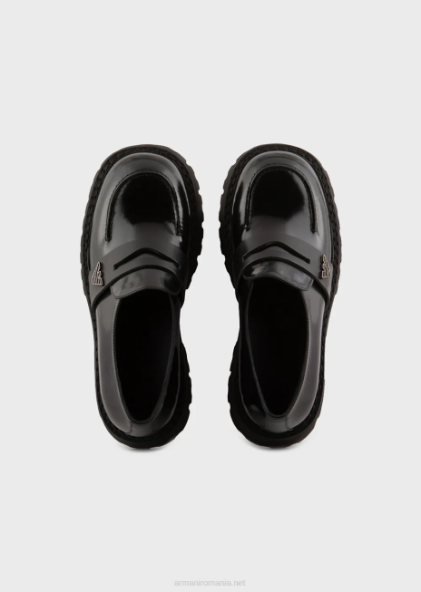 bărbați R802G1828 mocasini din piele periata cu talpa cu urechi Armani negru