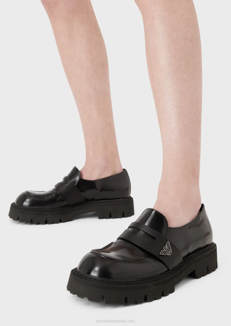 bărbați R802G1828 mocasini din piele periata cu talpa cu urechi Armani negru