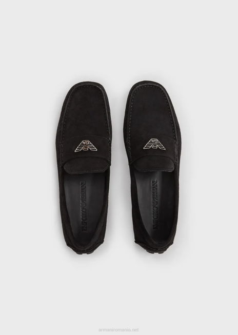 bărbați R802G1832 mocasini de conducere din piele intoarsa cu logo Armani negru