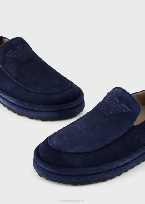 bărbați R802G1844 mocasini de piele intoarsa cu vultur supradimensionat Armani albastru