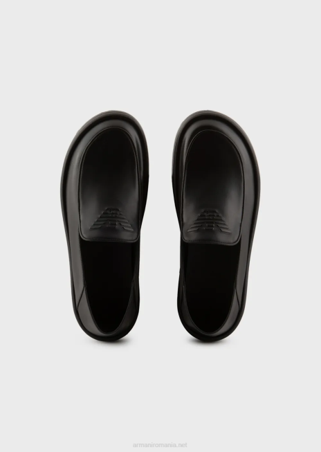 bărbați R802G1845 mocasini din piele napa cu vultur supradimensionat Armani negru