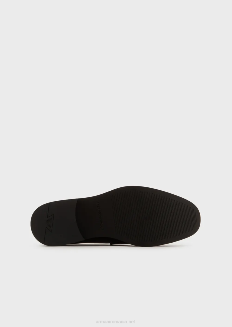 bărbați R802G1847 mocasini din piele cu detaliu imprimeu tesut Armani negru