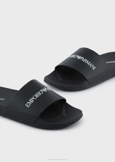 bărbați R802G1006 glisoare din piele ciocanita cu logo Armani negru