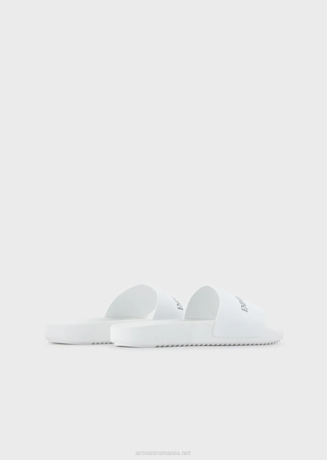 bărbați R802G1007 glisoare din piele ciocanita cu logo Armani alb