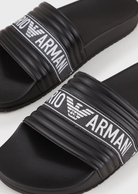 bărbați R802G1848 Glisoare din pvc cu panglică cu logo-ul jacquard Armani negru