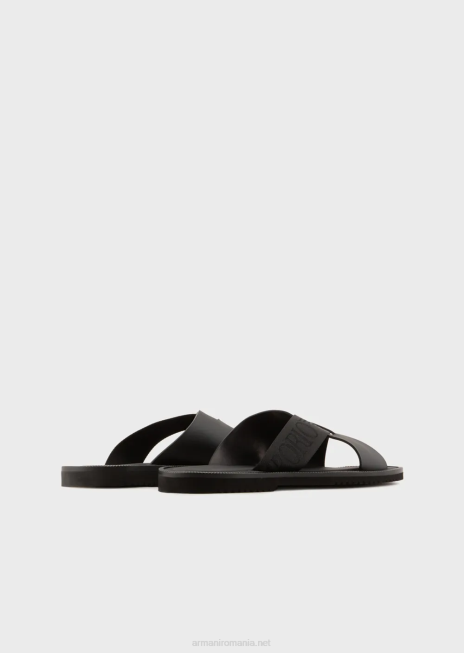 bărbați R802G1854 sandale încrucișate din piele cu bandă cu logo Armani negru