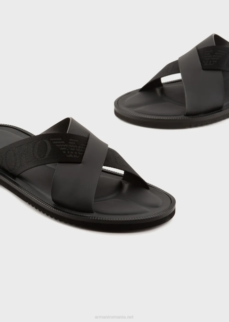 bărbați R802G1854 sandale încrucișate din piele cu bandă cu logo Armani negru