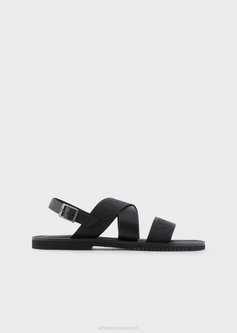 bărbați R802G1856 sandale încrucișate din piele cu bandă cu logo Armani negru