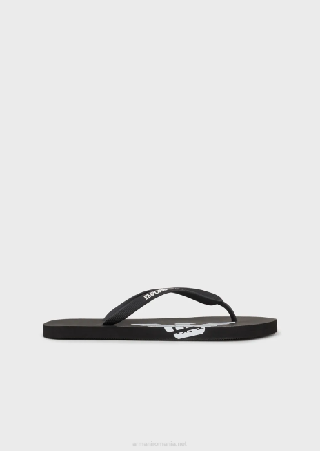 bărbați R802G1857 flip-flops de cauciuc cu logo Armani negru