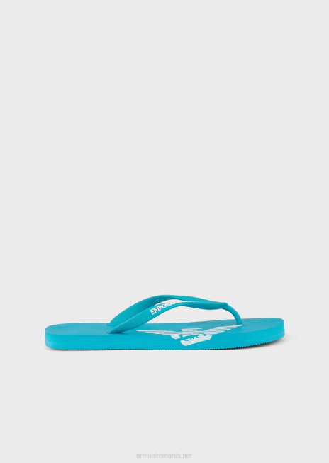 bărbați R802G1858 flip-flops de cauciuc cu logo Armani azur