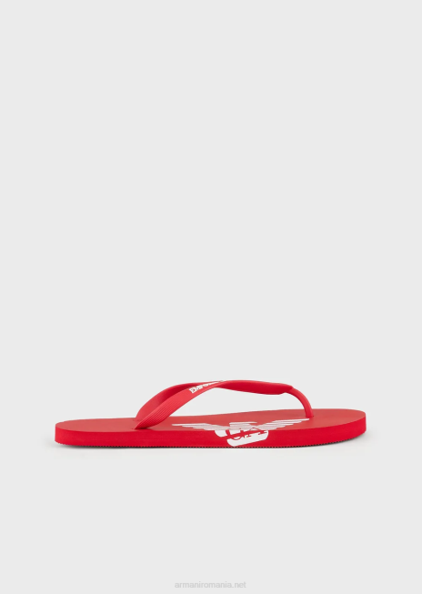 bărbați R802G1859 flip-flops de cauciuc cu logo Armani roșu