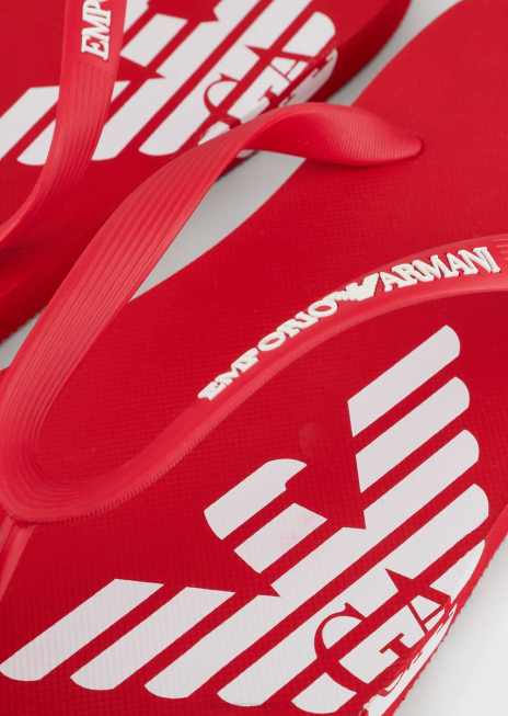 bărbați R802G1859 flip-flops de cauciuc cu logo Armani roșu