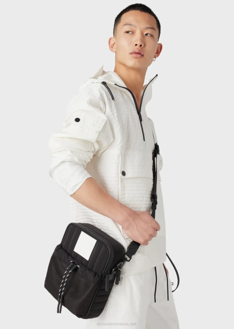 bărbați R802G1972 geantă tip crossbody din nylon ripstop, reciclată Armani negru