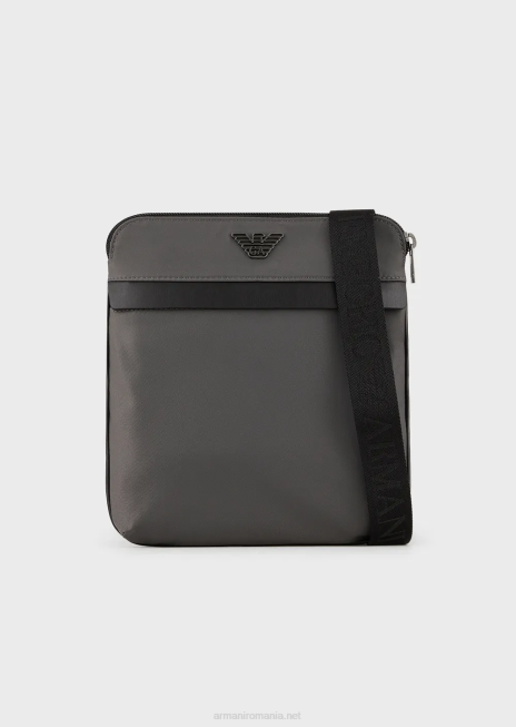 bărbați R802G1973 geantă de umăr plată, din nailon reciclat Armani gri închis