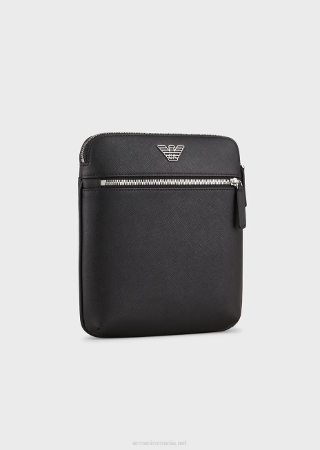 bărbați R802G1974 geanta de umar din piele regenerata cu pate de vultur Armani negru