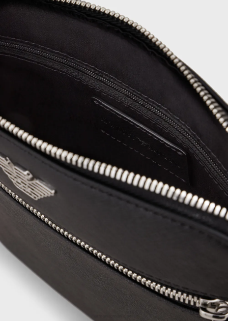 bărbați R802G1974 geanta de umar din piele regenerata cu pate de vultur Armani negru