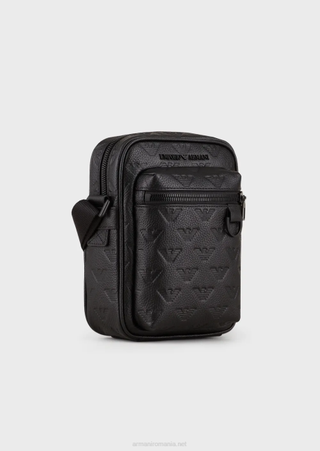 bărbați R802G1977 geantă crossbody din piele cu vultur în relief Armani negru