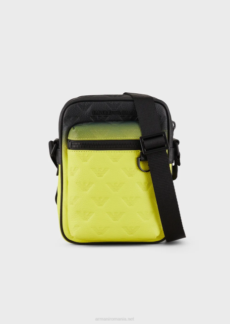 bărbați R802G1978 Geantă crossbody din piele degradată cu vultur în relief Armani model