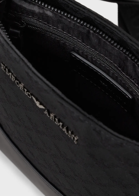 bărbați R802G1980 geantă de umăr plată din nailon cu vultur jacquard Armani negru