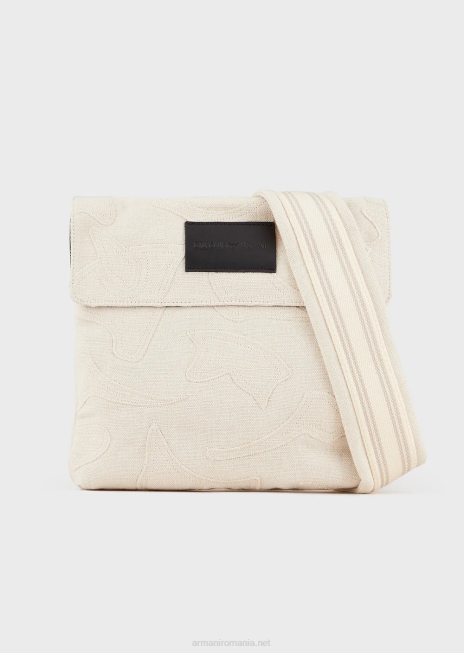 bărbați R802G1981 geanta de umar plat din panza brodata Armani