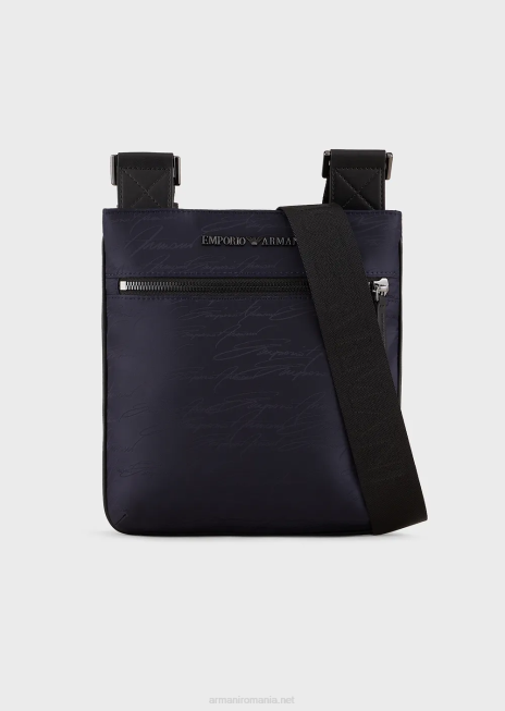 bărbați R802G1982 geantă plată de umăr din nailon jacquard cu logo-ul semnăturii Armani