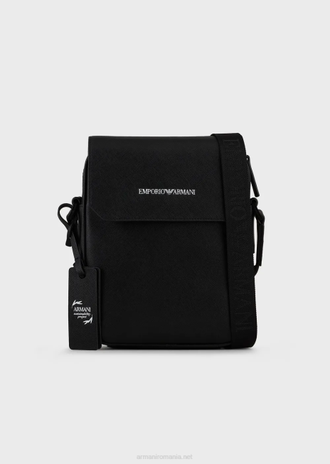 bărbați R802G1983 geantă crossbody din piele regenerată cu imprimeu saffiano Armani