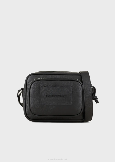 bărbați R802G1984 Husă pentru cameră din piele răsturnată cu curea de umăr Armani negru