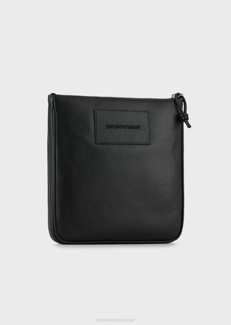 bărbați R802G1985 geantă de umăr din piele plată Armani negru