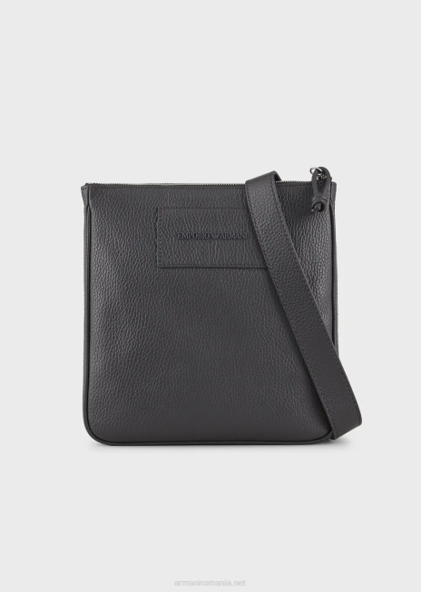 bărbați R802G1986 geantă de umăr din piele plată Armani gri închis