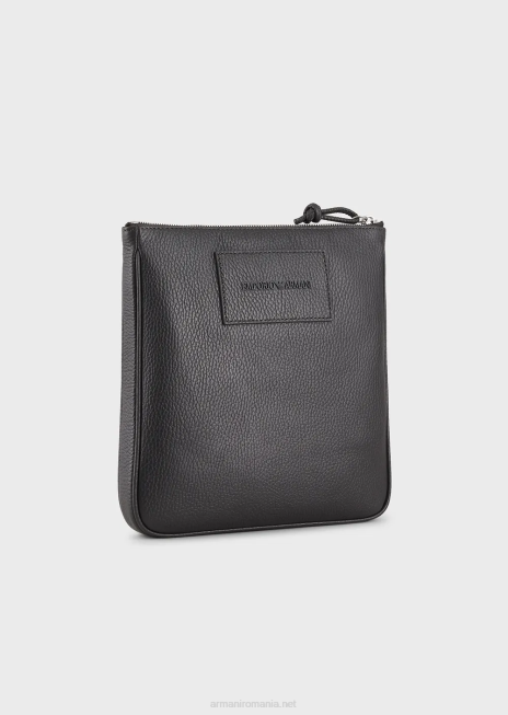 bărbați R802G1986 geantă de umăr din piele plată Armani gri închis